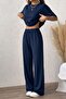 Women's 2-Piece Comfortable Cut T-Shirt Wide Leg Elastic Knitted Pants - 5