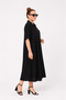 Women's Plus Size Black Cotton Viscose Midi Oversize Loose Cut Shirt Dress - 2