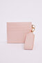 Women's bow-detailed, multi-compartment, powder pink, slim cardholder wallet with hand strap - 5