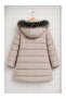 Girl's Cream Puffer Coat Hooded Fur Winter Long Model - 5