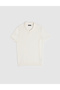 Ecru Slim Fit 100% Cotton Apaş Collar Knitwear T-Shirt 50325074-Vr019 - 6
