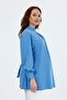 Maternity Jessica Fabric Blouse, Collar Zipper, Sleeves with Button Detail (Blue) - 7