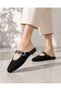 Premium Women's Home and Outdoor Slippers with Gold Buckle, Tweed Woven Detail and Leather Band - 6
