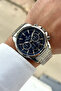 100% Original Silver Color Steel Band Navy Blue Dial Steel Men's Watch with Bracelet Gift - 2