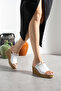 Women's White Lightweight Cork Sole Buckle Wedge Heel Sabo Slippers 7 cm - 6