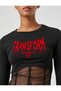 Long Sleeve T-Shirt Crop Tulle Corset Detailed Printed - 5
