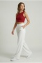 Women's White High Waist Pleated Wide Leg Palazzo Pants - 4