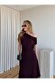 Burgundy Gathered Shoulder Long Dress - 206190 - 4