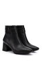 Women's Black Zippered Blunt Toe Thick Heeled Boots - 4