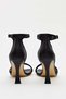 Women's Two-Strap Stone Detailed Blunt Toe Thin Heeled Evening Dress Shoes Black - 6