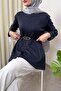 Belted Peplum Blouse 0040 - Dark Blue - 2