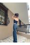 Vintage Women's Crop Top Corset Navy Blue Buttoned Front Bustier - 5