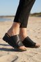 Black Khv Leather Women's Wedge Heeled Slippers 01Wy8605 - 2