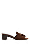 Women's Brown Tasseled Short Thick Heeled Suede Leather Slippers 26Sfd204110