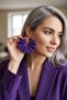 Women's Silver Color Hoop Dangle Earrings – Purple Fabric Beaded Design - 5
