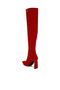 Women Slim Block Heel Long Boots in Red - 2