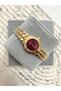 Asila Round Roman Numeral Gold Claret Red Dial Women's Wristwatch - 2