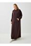 Kangaroo Pocket Hooded Modest Dress - Brown -