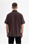 Men's Flamed Cotton Oversize Shirt Dark Brown - 3
