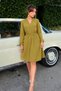 Women's Oil Green V-Neck Elastic Waist Flared Dress Arm-26K001094