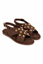 Lusso Brown Cross-Strapped Suede Sandals with Gold Accessory Detail