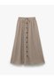 X Selected by Melis Ağazat - Viscose Elastic Waist Tie-Up Buttoned Gingham Midi Skirt - 3