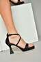 S569315404 Black Fabric Thick Heeled Shoes - 4