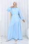 Gathered Skirt Dress 2157-03 Blue - 3