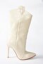 Beige Crocodile Print High Thin Heeled Women's Boots N372677511 - 5