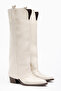 Beige Cream Matte Leather Trousers Flat Western Cowboy Boots