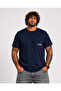 Men's Large Size Crew Neck T-Shirt with Pockets 26145 Navy Blue - 2