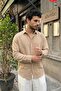 Napas Men's Oversize Linen Look Mink Shirt - 2