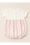 Infant Girls Floral Yoke Bubble Romper with Purple Stripe Bottom - 6