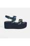 Women's Navy Blue Adjustable Buckle Straw Detailed Sandals - 2
