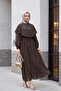 Lined Belted Tulle Modal Dress with Cape Collar Detail -Brown