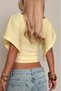 Women's Boat Neck Bat Sleeve Gathered Waist Textured Casual Stylish Crop Blouse - 3