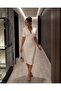Double Breasted Collar Short Sleeve Pencil Dress Beige 582868