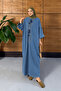 Women's Beaded Embroidered Bat Sleeve Denim Dress - 4
