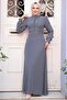 Button Detailed Smoked Hijab Dress 2703Fu - 2