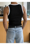 Men's Sportsman Undershirt Halter Neck Stretch Fabric Cotton Contrast Undershirt - 4