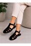 Women's Black Knitted Patterned Black Comfortable Suede Cage Sandals - 3