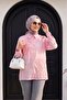 Asymmetrical Embroidered Buttoned Tulle Voile Tunic -Pink
