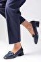 Verona Navy Blue Color Blunt Toe Women's Low Heel Shoes - 7