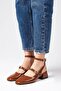 Audrey Tan Color Patent Leather Open Back Low Heeled Women's Shoes - 5