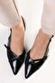 Mystic Genuine Patent Leather Black Color Open Back Women's Short Heeled Shoes - 3