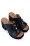 Women's Genuine Leather Black Leather Heeled Slippers - 2