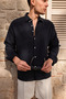 Ulivo Navy Blue Linen Men's Shirt - 3