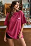 Pink Back Printed Oversize Round Neck Women's T-Shirt