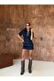 Women's Snap Button Short Sleeve Denim Jacket Shirt and Mini Skirt Two Piece Jean Set