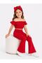 Girl's Red Flare Leg Tights, Red Strapless Crop Blouse and Headband Set. - 4